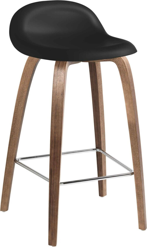 3d Counter Stool, Unupholstered, Wood Base Walnut, Top - Midnight Black