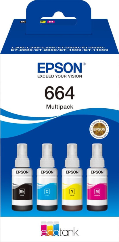 EcoTank 664 / 4-Pack (Black Yellow Cyan Magenta) Ink - Blekkpatron Blå