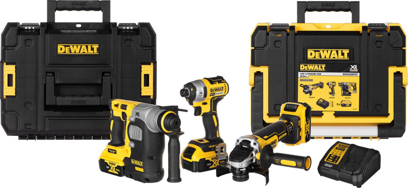 DeWalt DCK305P3T-QW Batteriløs slagnøkkel Batteriløs hammerborer Batteriløs vinkelsliper 18 V 5,0 Ah (DCK305P3T-QW)