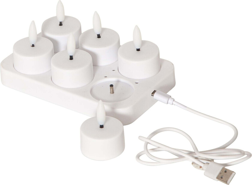 Bilde av LED lys Flamme telys 12 stk + ladeplate