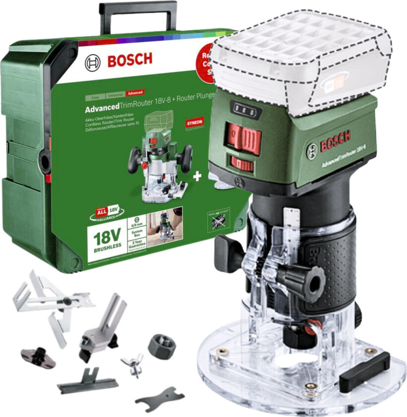 Home and Garden 2-i-1 batteri-kant-/overfræser 06039D5002 AdvancedTrimRouter 18V-8 Combi-Set