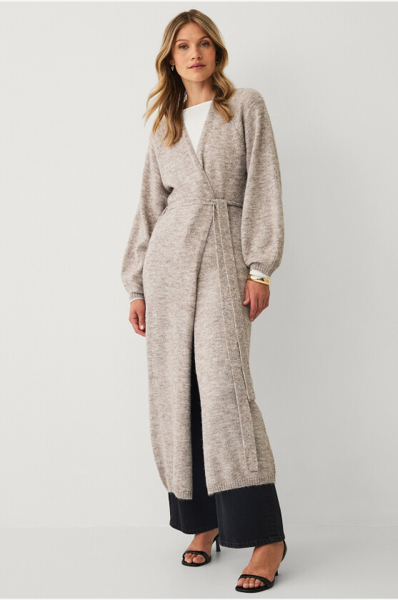 Lang cardigan med ballongermer - Beige