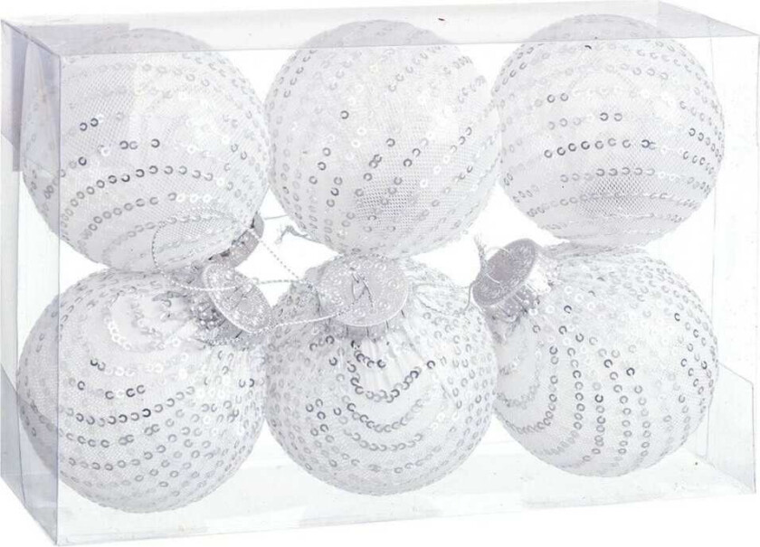 Juletrekuler Hvite Sølvfargede Plaststoff Paljetter 8 x 8 x 8 cm (6 tall)