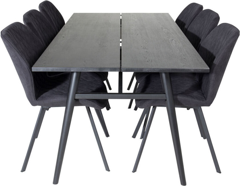Sleek spisegruppe spisebord uttrekksbord lengde cm 195 / 280 svart og 6 Gemma spisestuestoler svart.