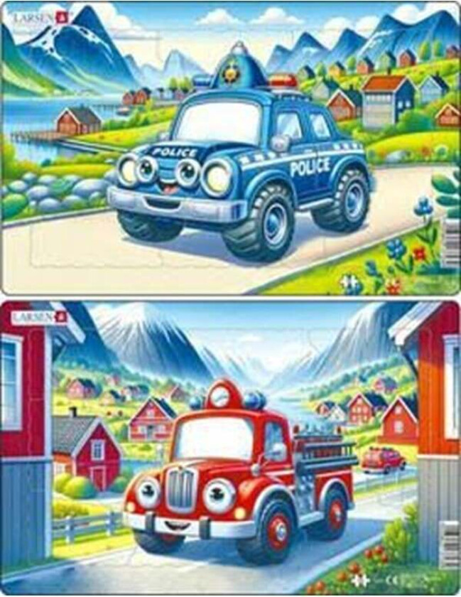 Police and Fire Truck Speeding Puzzle - 11 pieces Midi (28.5 cm x 18.3 cm) 2 assorted designs 2D Puslespill