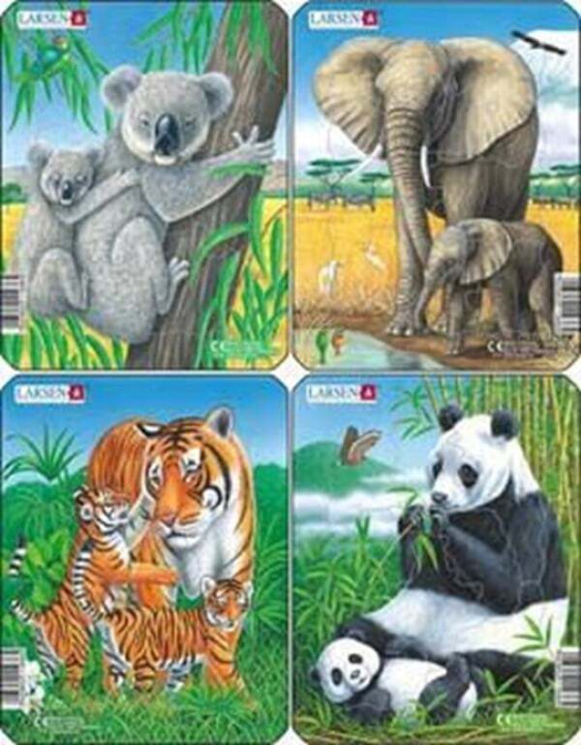 Puzzles: Koala Elephant Tiger Panda (4 assorted designs) - 8 pieces Mini (18.3 x 14.3 cm) 2D Puslespill