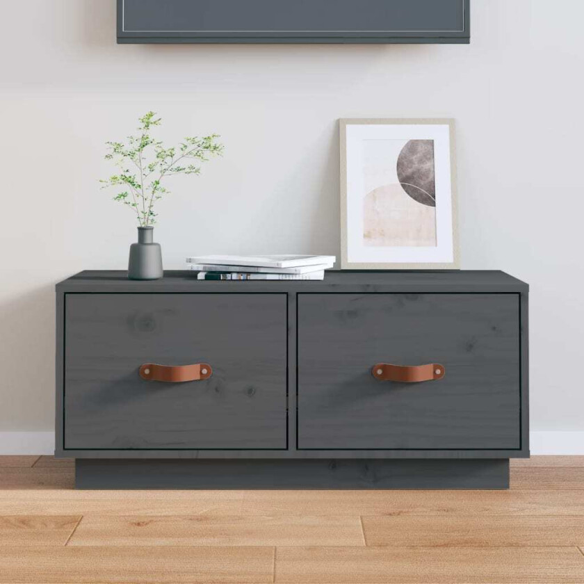 TV-benk grå 80x34x35 cm heltre furu