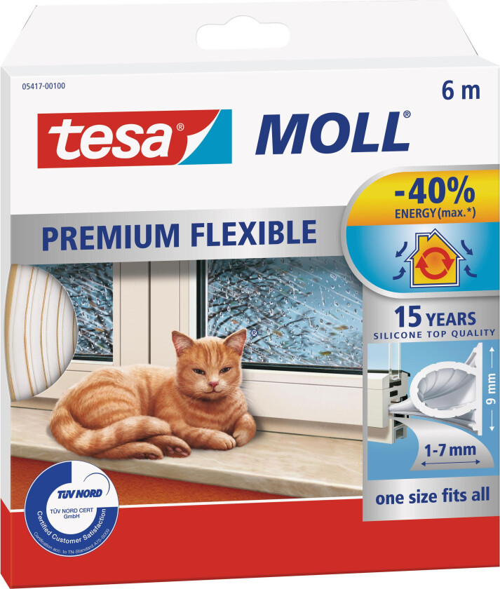 Bilde av Tesa Tesamoll Premium Flexible Tetningstape silikon, 6m, 9 mm x 7 mm Hvit