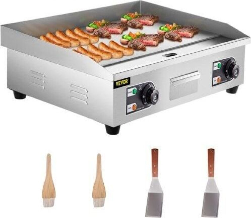 Kommersiell elektrisk stekeplate, 26" Teppanyaki-grill, 3200 W elektrisk flattoppgrill, Elektrisk benkeplate i rustfritt stål med drypphull, 50-300 ℃