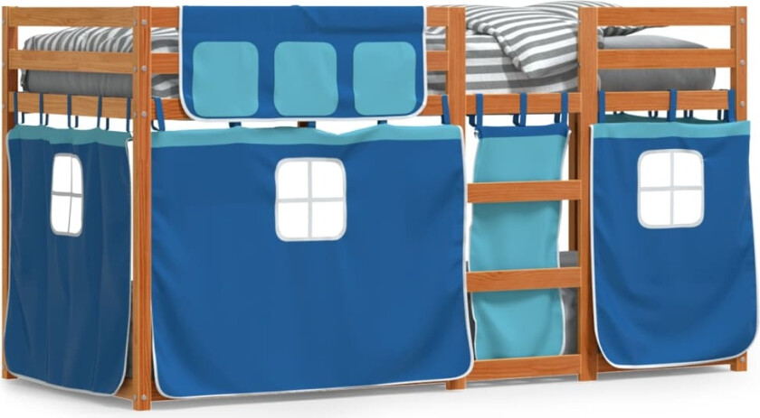 Køyeseng med gardiner blå 90x190 cm heltre furu