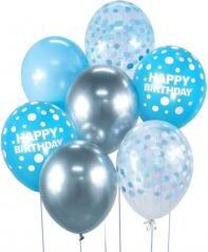 Ballongbukett Gratulerer Med Dagen Sølv Og Blå 7 Stk.