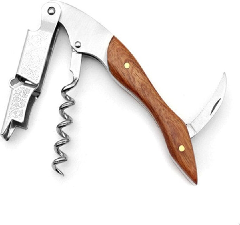 Vinåpner med trehåndtak korketrekker i rustfritt stål kur