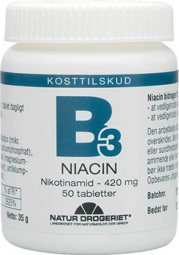 Natur-Drogeriet Niacin (Nikotinamid) 420 mg - 50 Tabletter