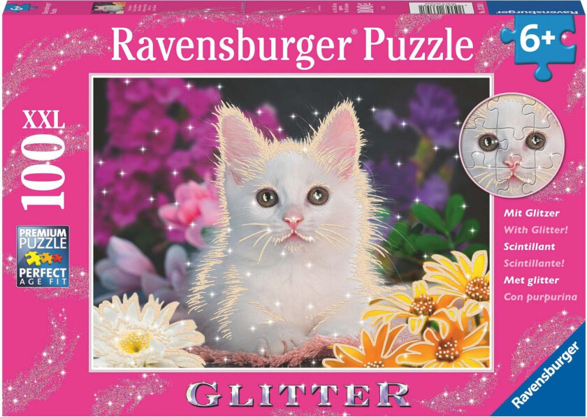 Puslespill 100 Hvit Kattunge Glitter