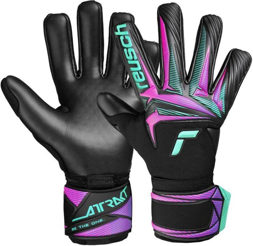 Keeperhansker Attrakt Duo Neon Pulse - Svart/turkis/rosa, størrelse 9½