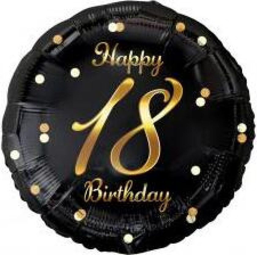 Folieballong - Gratulerer Med 18-årsdagen - Svart Gulltrykk 45cm