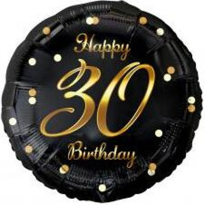 Folieballong - Gratulerer Med 30-årsdagen - Svart Gulltrykk 45cm