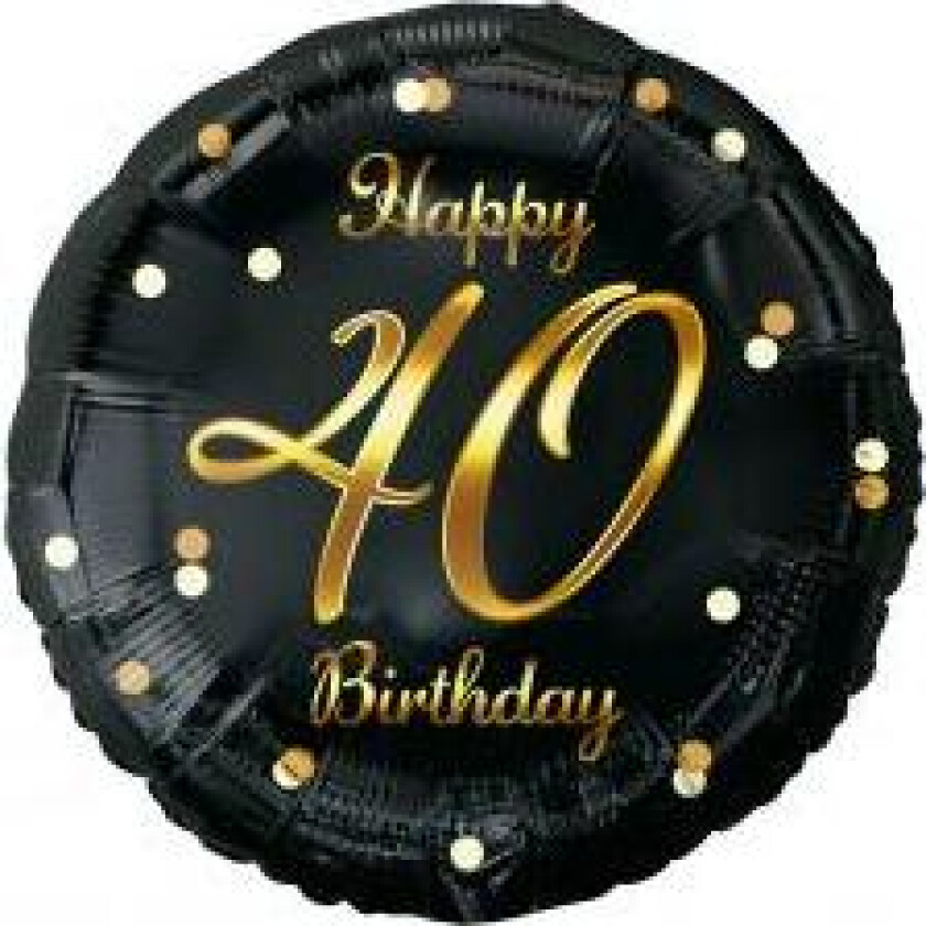 Folieballong Gratulerer Med 40-årsdagen Svart Gulltrykk 45 Cm