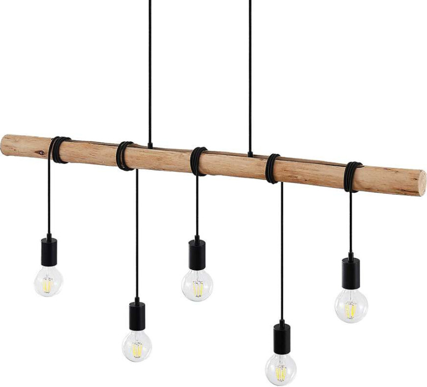 Rom hengelampe med trebjelker, 5 lyskilder