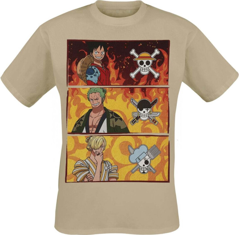 Anime T-skjorte - Ruffy, Zoro And Sanji - S til XXL - Herrer - sand