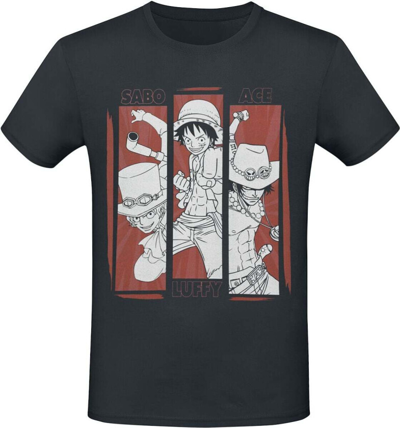 Anime T-skjorte - Ruffy, Sabo And Ace - S til XXL - Herrer - svart