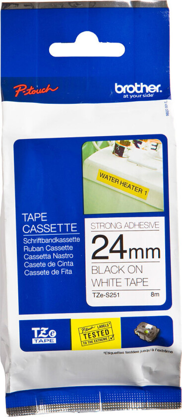 Tape 24mm Tze-s251 Svart/hvit Sterk