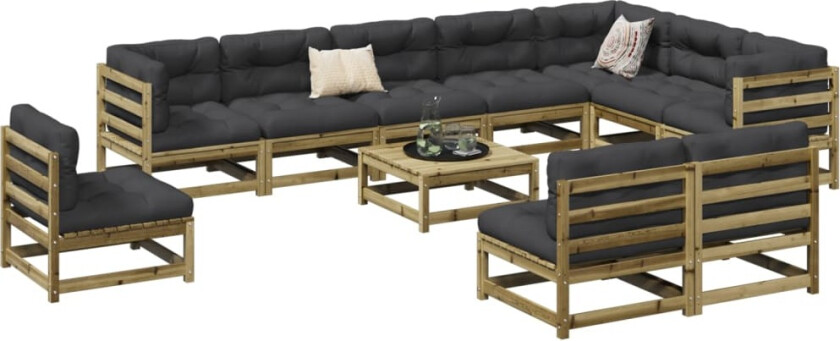 Hagesofasett 11 deler impregnert furu