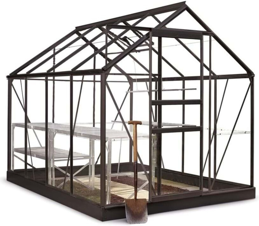 Halls Drivhus Popular 5,0 m² flervalg-Sort-3 mm herdet glass-Uten fundament.