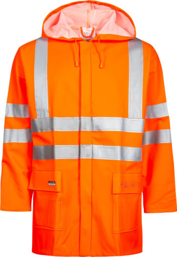 Regnjakke orange l pol/pu/pvc 350g brandhæmmende vind og vandtæt