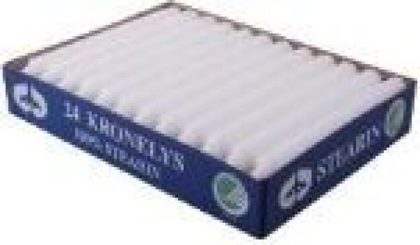 Kronelys Ø22x200 mm Brændetid 7 timer Ren Stearin Svanemærket Hvid,6 pk x 24 stk x 1 stk/krt