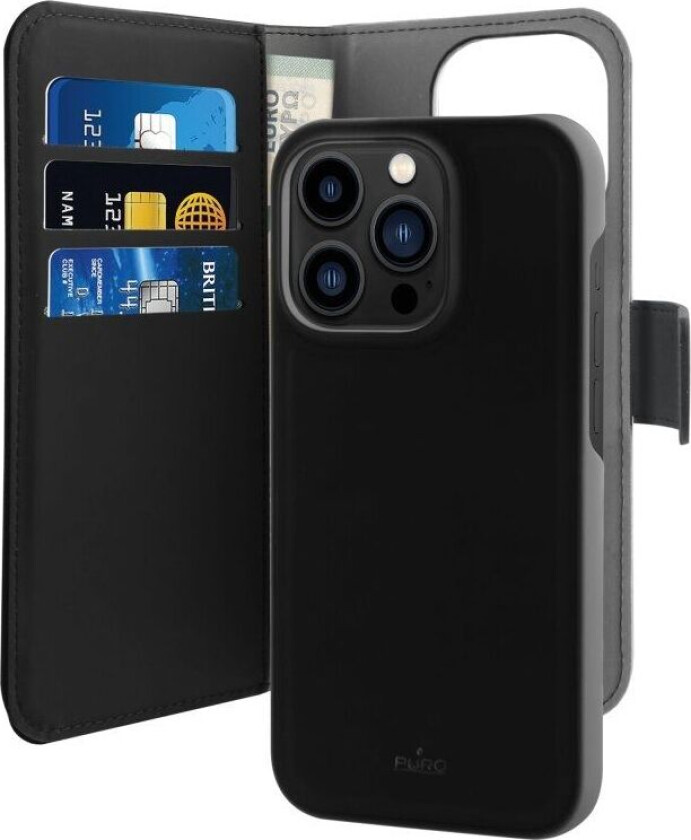 2-I-1 Magnetisk Lommebok-Deksel Iphone 14 Pro Svart