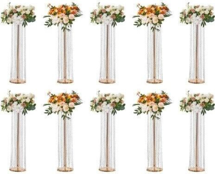 10 STK 35,43 tommer / 90 cm Høyt Crystal Wedding Flowers Stand, Luksuriøse Centerpieces Blomstervaser Krystall Gull Vase Metall, Perfekt for T-stage