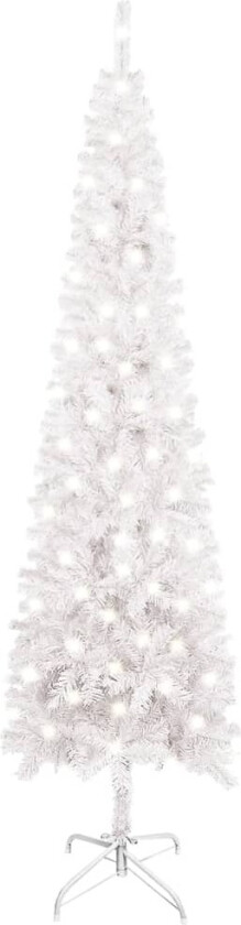 Forhåndsbelyst slankt juletre hvit 210 cm