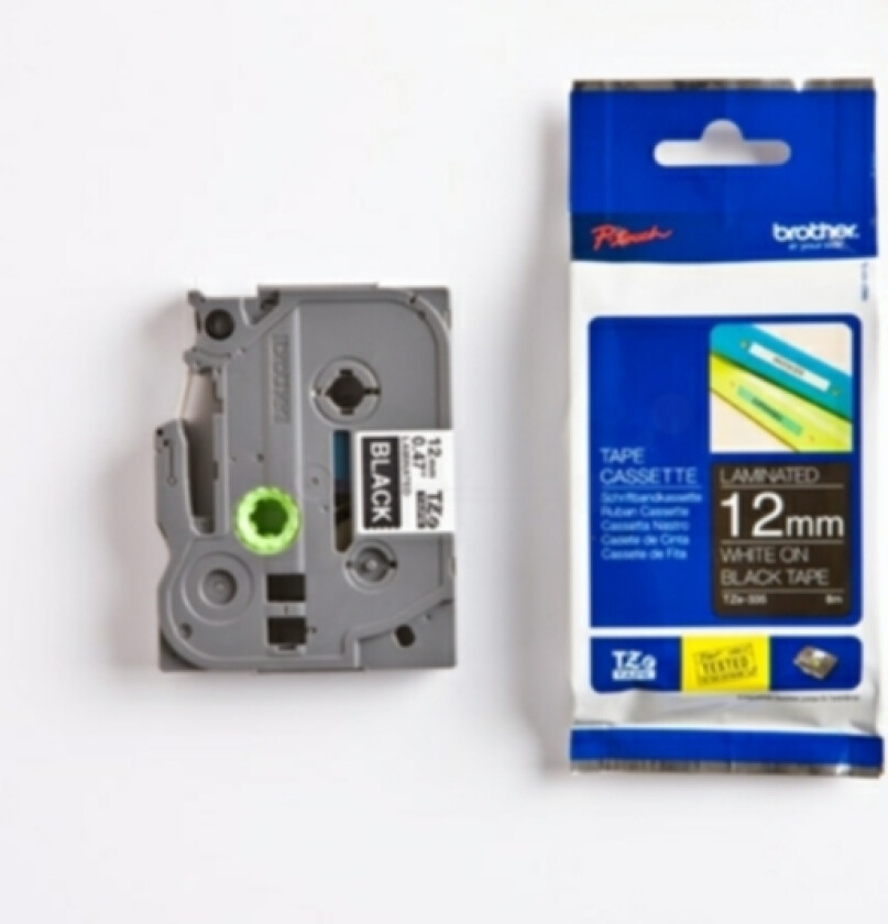 Tape 12mm Tze-335 Hvit/svart