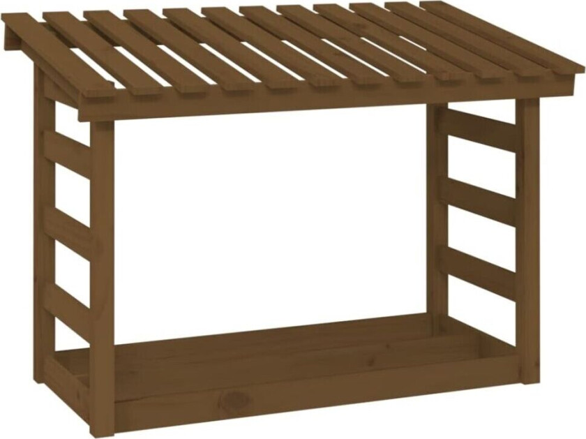 Vedstativ honningbrun 108x64,5x78 cm heltre furu