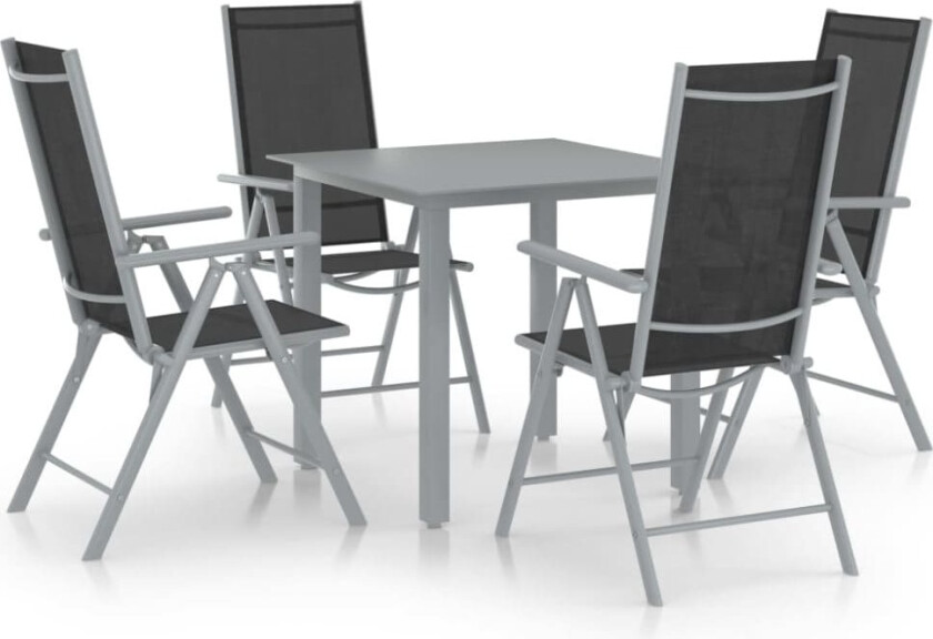 Utendørs spisestue 5 deler aluminium sølv og svart