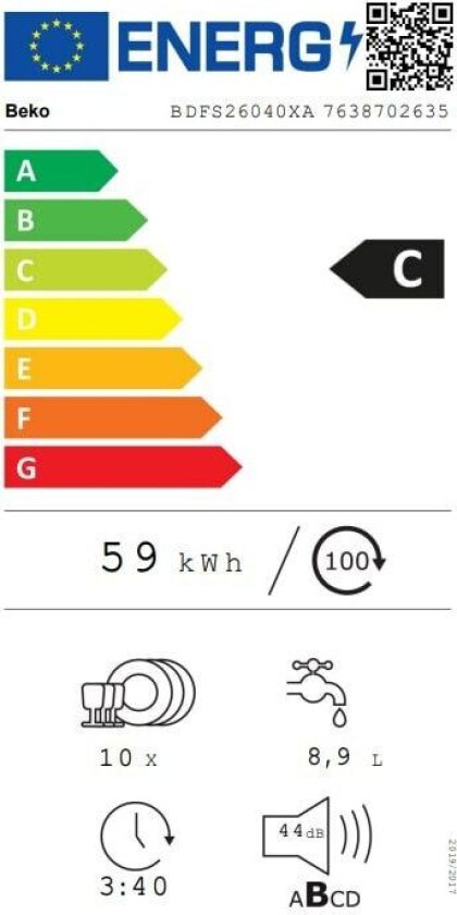 BDFS26040XA, Frittstående, Slimline (45 cm), Metallisk, Metallisk, Knapper, LED