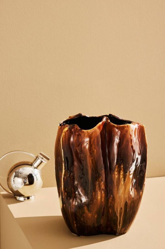 Sue vase Glanset brun sennep
