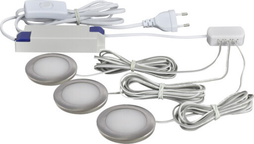 Linea inn-/påbygningsspot 3-kit, 2,3W/2700K LED, børstet aluminium