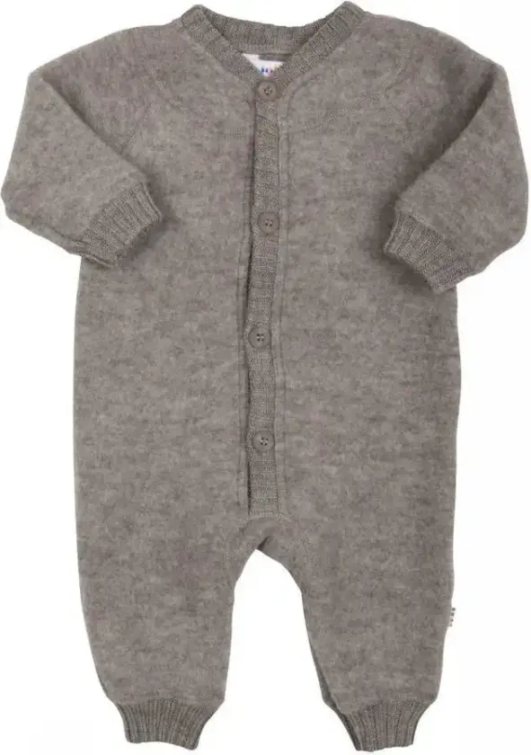 Bilde av Brun heldrakt i Softull med knapper | Joha | Baby | Sesame Mel | størrelse 70 | 100% Soft Ull til