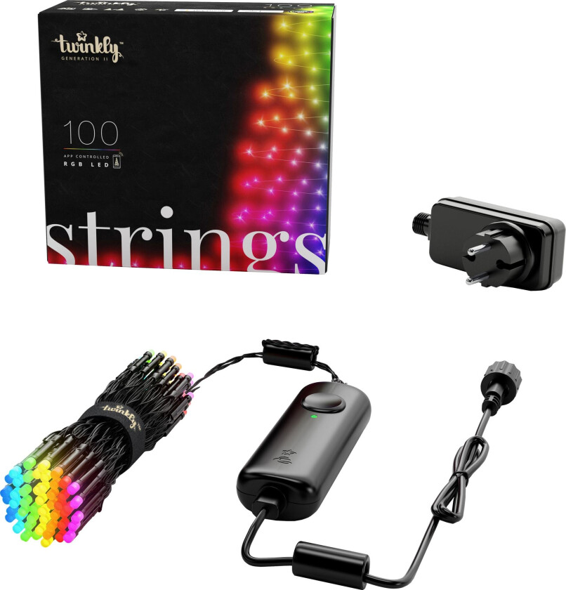 Lyskjede - 100 app-styrte RGB LED, 8 m, svart ledning