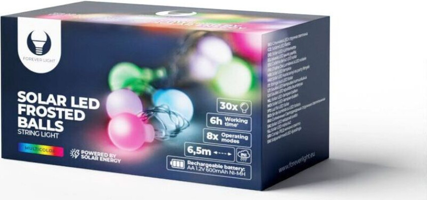 Frostet RGB lysslynge 6,5m 30 lys