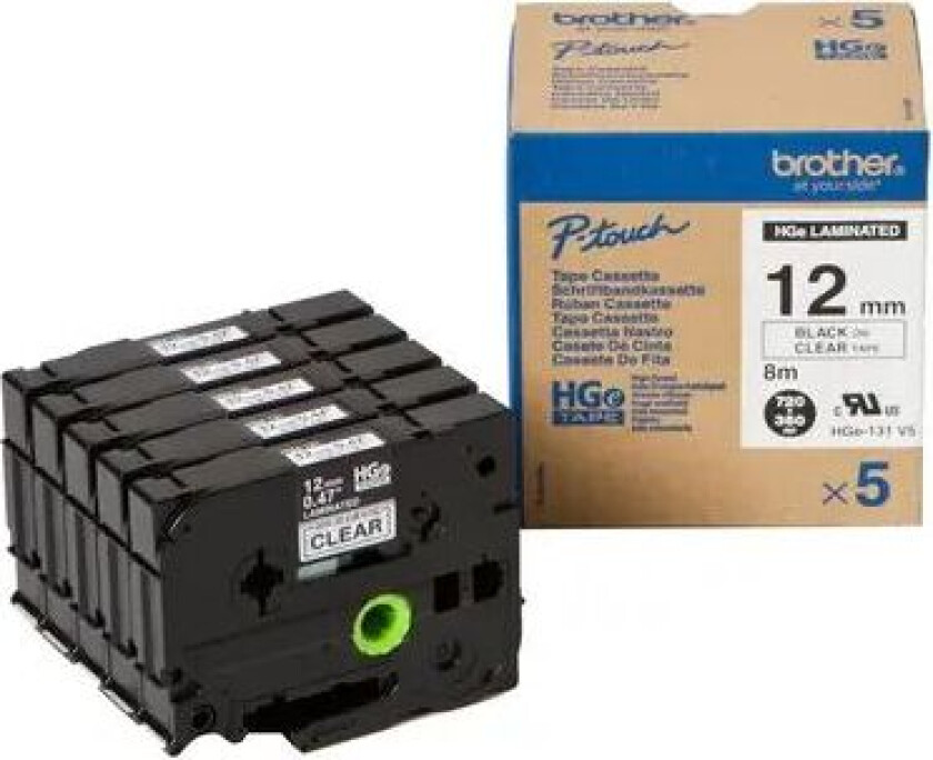 Tape 12mm Hge-131v5 Svart/clear 5-pack
