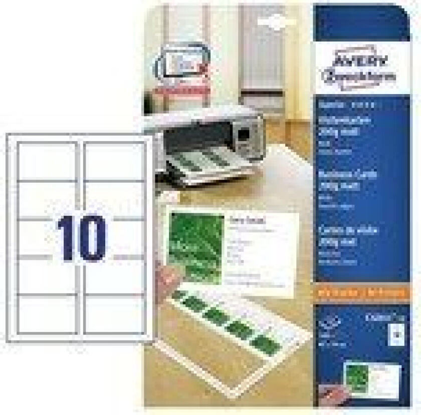 Visitkort  C32011-10 Quick&Clean™ 45x85 mm hvid - 200 g/m² - 100 kort - (10 ark x 10 stk.)