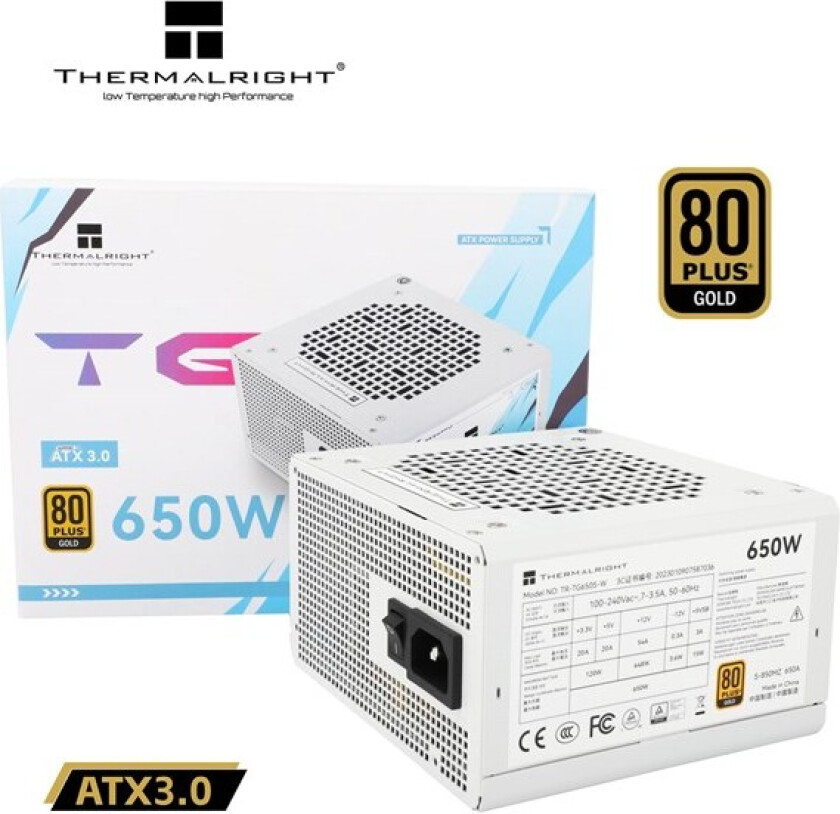 TG S (Non-Modular) Hvit - Strømforsyning (PSU) - 650 Watt - 120 mm - 80 Plus Gold sertifisert