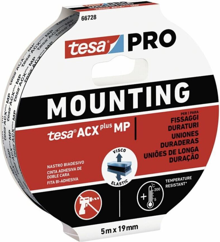 Selvklebende tape TESA Montering Pro acx+mp Dobbeltsidig 19 mm x 5 m