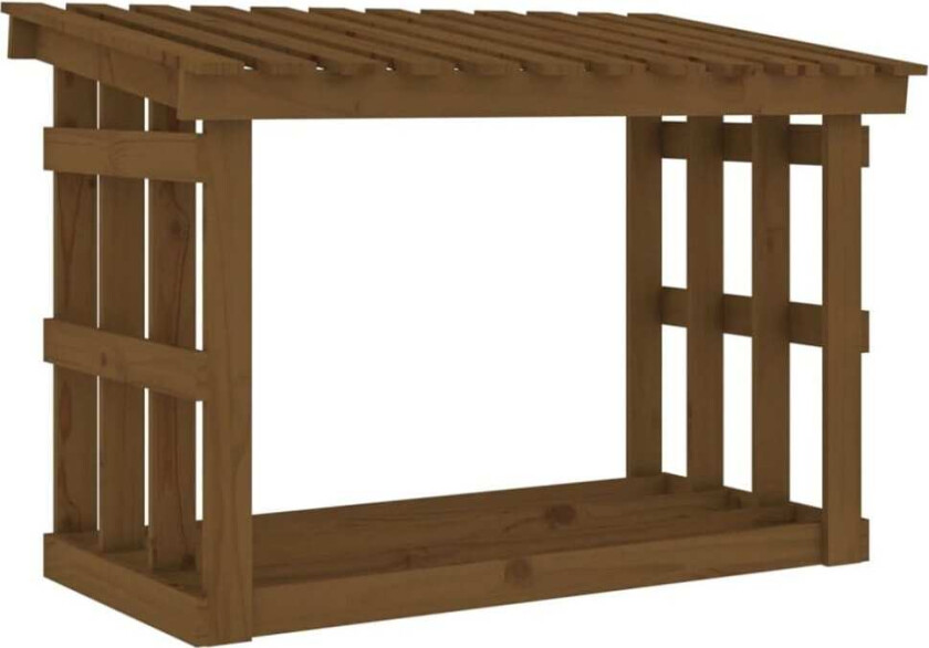 Vedstativ honningbrun 108x64,5x77 cm heltre furu