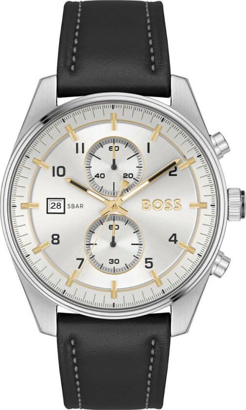 Boss Skytraveller 1514147 - Kvarts - Sølv - Herreklokker - Skinn - Mineral