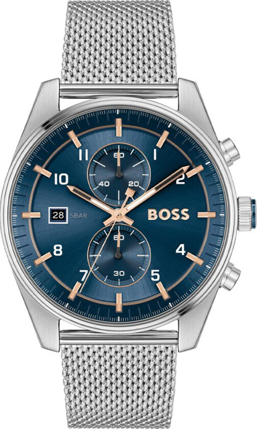 Boss Skytraveller 1514149 - Kvarts - Sølv - Herreklokker - Meshlenke - Mineral