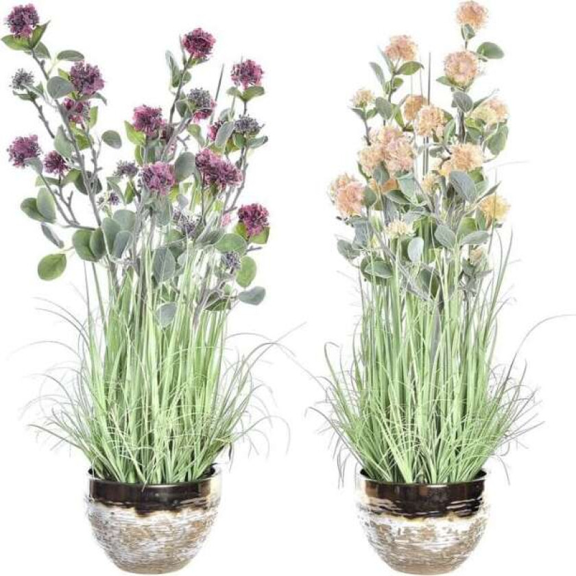 Dekorativ plante DKD Home Decor Vase 20 x 20 x 78 cm Porselen Rosa PVC (2 kvanta)